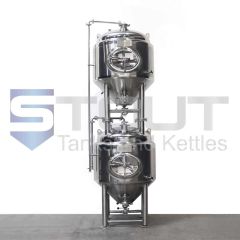 Front View of stainless steel stackable 3 BBL Fermenters used to save space in nano breweries